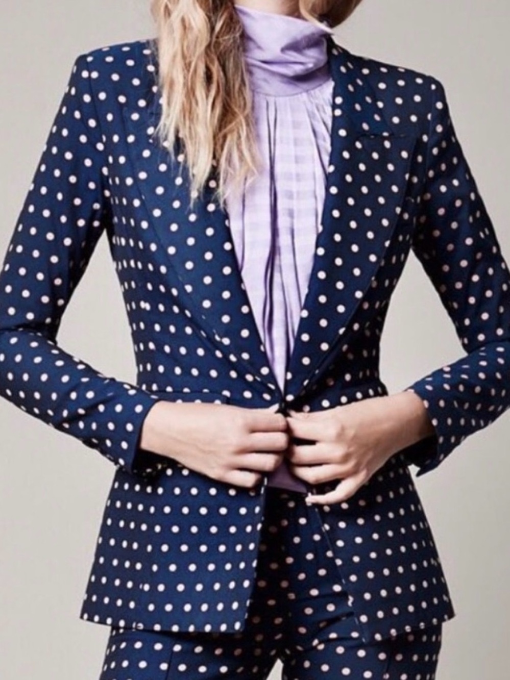 Smythe Lounge Blazer Women's Size 2 Navy Blush Polka Dot NWT Cotton Suit Jackets